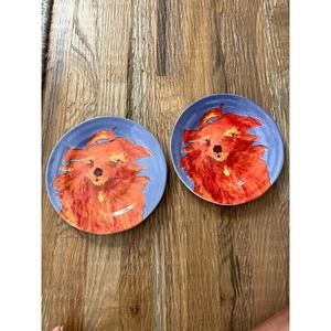 Anthropologie CAROLE AKINS Bianca FURRY FRIENDS Dog Dessert Plate NEW